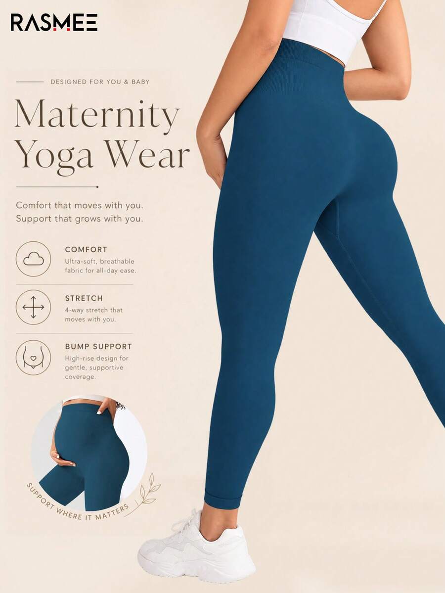 Maternity High Waist Seamless Elastic Solid Color Leggings Spring Sports