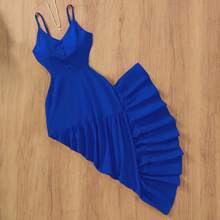 Vestido elegante y casual de línea A, sin espalda, de unicolor, adecuado para fiestas, eventos formales, bodas, primavera/verano - Azul - Ver 4