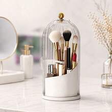 Large Capacity Cosmetic Organizer With 180° Sliding Dustproof Lid, 360° Rotating Makeup Brush Holder With 3 Storage Sections, Clear Covered Vanity Caddy For Toothbrush, Toothpaste And Lipstick, Dorm Essentials, Available In White, Gray, Green,Black - Multicolor - View 14
