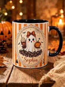 Personalized Halloween Ghost Mug, Customized Name Cute Ghost Coffee Cup, Pumpkin Spice Autumn Mug, Spooky Gift For Her - Multicolor - View 6