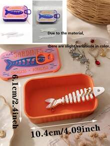 Novel Sardine Can Jewelry Box - Unique Fish-Shaped Tin Travel Jewelry Box, Cute Yellow & Blue Color Home Storage Box With Lid, Includes Fish Bone Shaped Jewelry Stand, Can Store Bracelets, Necklaces, Rings, Earrings, Multiple Colors Available, Perfect Gift For Women And Girls - Multicolor - View 12