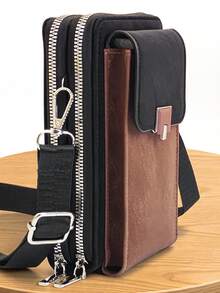 New Crossbody Phone Wallet, Multifunctional Large Capacity Double Zipper Phone Wallet, Fashionable Minimalist Delicate And Soft, Suitable For Casual, Vacation, Dating - Black - View 1