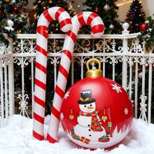 3pcs/Set PVC Inflatable Christmas Ball, Inflatable Candy Cane And Candy Cane Set, Includes Large Red Decorative Balloon, Suitable For Christmas Scene Decoration, Christmas Party, Christmas Atmosphere Arrangement And Photo Props - Multicolor - View 10