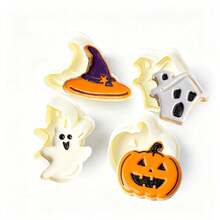 4pcs Pumpkin Haunted House Ghost Magic Hat (Beige Cookie Stamp) Halloween Spring Press Cookie Mold Set, Shaped Cookie Cutter For Home DIY Fondant Cookie Press, Holiday Baking Tool, Handmade Cartoon 3D Cookie Stamp Cake Decoration Small Tool - View 3