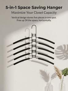 5pcs Metal Thickened Space-Saving Hangers, 5-In-1 Multi-Layer Design, Clothes Hangers, Dorm Essentials, Space-Saving Hangers With Non-Slip Foam Pads, Suitable For Coats, Sweaters, Suits And T-Shirts - Multicolor - View 2