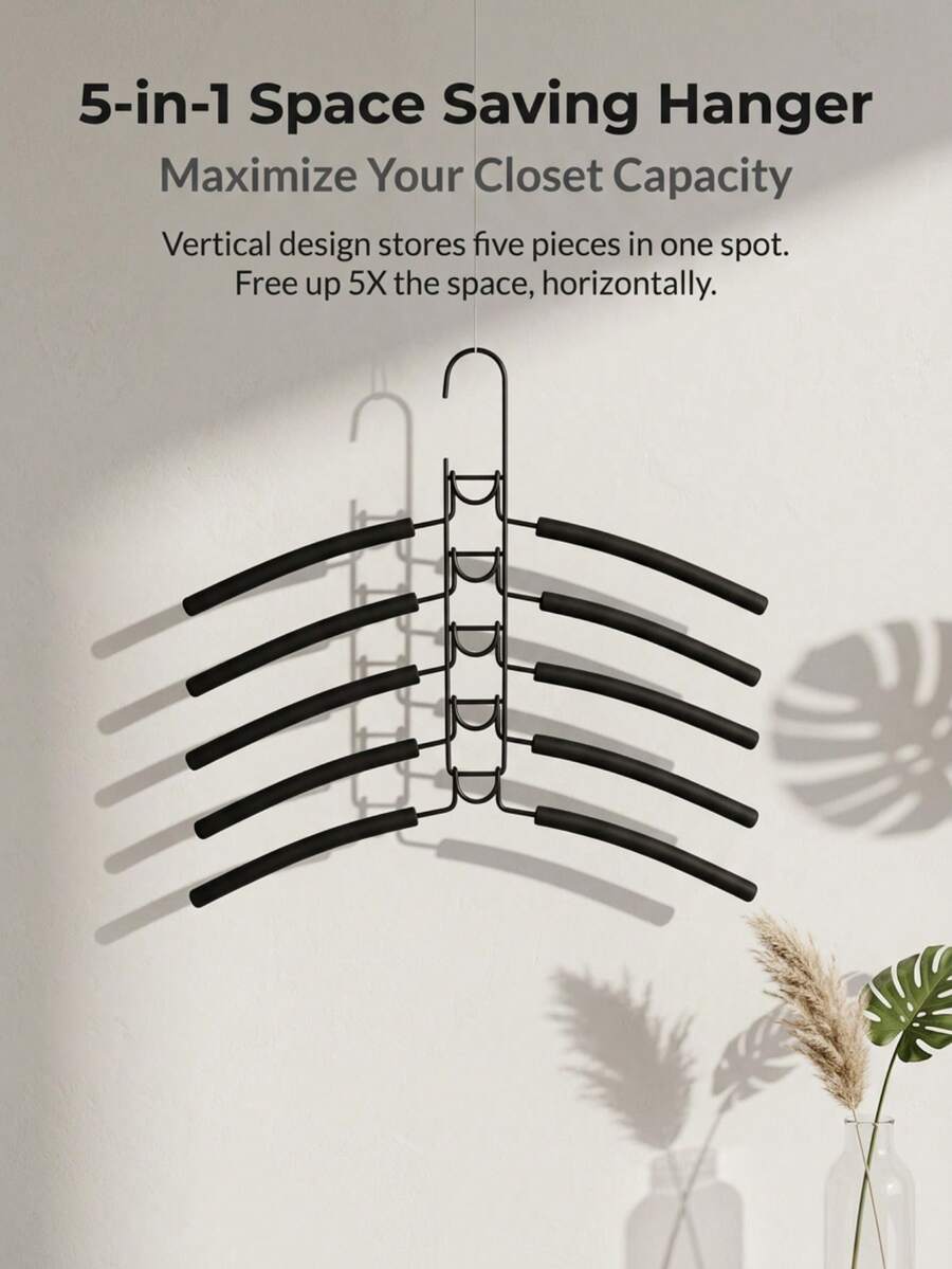 5pcs Metal Thickened Space-Saving Hangers, 5-In-1 Multi-Layer Design, Clothes Hangers, Dorm Essentials, Space-Saving Hangers With Non-Slip Foam Pads, Suitable For Coats, Sweaters, Suits And T-Shirts