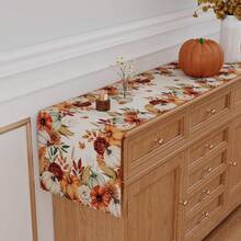 1pc Autumn Harvest Watercolor Pumpkin Corn Floral Print Table Runner - Polyester Stiff Fabric, Rectangular, Ideal For Holiday Dining And Outdoor Parties, Suitable For Home Dining Room And Restaurant, Kitchen Supplies, Party Table Decor - Multicolor - View 4