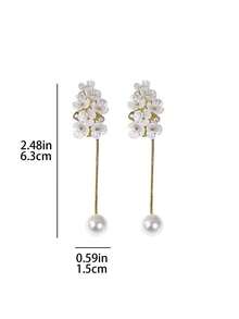 1 Pair Floral Faux Pearl Tassel Long Earrings, Sweet And Fresh Design, Fashionable Earrings Suitable For Women's Party And Daily Wear - White - View 5