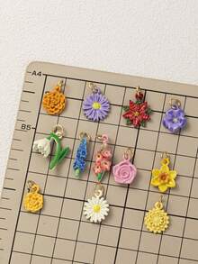 1pc Exquisite Flower Pendant, Delicate Cartoon Style, 14k Gold Plated Copper Material, Suitable For DIY Creative Necklace, Bracelet, Earrings, Bag Chain, Keychain, Waterproof And Sweat-Resistant, Suitable For Daily Casual Wear - Multicolor - View 3