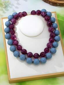 OABE 2pcs/Set Bohemian Style Grey & Purple Double Layer Beaded Necklace Set, Suitable For Women's Daily Wear - Multicolor - View 6