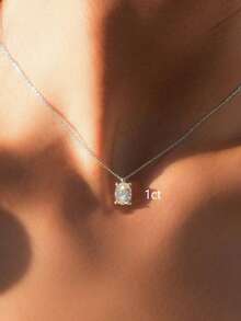 1件 925純銀垂直 2CT/3CT 橢圓形項鍊，女士日常穿搭派對珠寶，高端珠寶禮物 - 豎向蛋形 - 查看 6