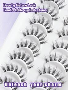 10 Pairs Japanese Korean Asian Style Short False Eyelashes, Natural Segmented Manga Style False Eyelashes - Black - View 7