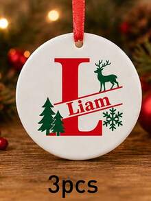 Custom Initial Name Christmas Ornament, Personalized Round Tree Hanging Decor, Festive Reindeer Snowflake Holiday Style, Customized Christmas Keepsake Gift, Customizable Family Name Ornament For Xmas Tree Decor, Christmas Decorations, Family Gifts - Style C - View 26
