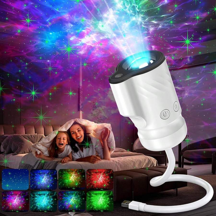 Plug & Play Starry Sky Projection Night Light, 2-In-1 Galaxy Projector Lamp, 360° Flexible Neck, Galaxy Light For Bedroom, Party, Home Theater - Multicolor - View 1