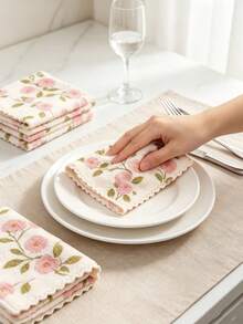 20/10/5/1pc Coral Fleece Reusable Cleaning Cloth, Super Absorbent Quick Dry Soft Towel, Kitchen Rag, Coral Pink Gold Pattern Multi-Purpose Wiping Cloth, Suitable For Kitchen, Baking, Tea Towel, Bathroom, Car, Window, Cleaning Supplies, Gift - Multicolor - View 2