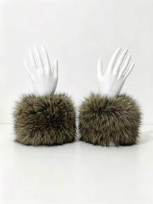 1 Par de Aquecedores de Pulso de Pele de Raposa Sintética Fofa para Mulheres, Punhos de Manga de Pelúcia Elástica Quente, Luvas de Inverno para Mulheres, Punhos com Acabamento de Pele Destacável, Adequado para Jaquetas de Pluma de Inverno, Casacos, Roupas Lolita, Cosplay - Multicolorido - Visão 7