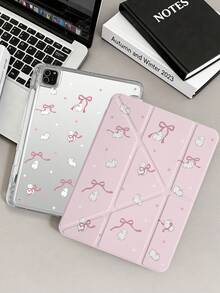 1pc White Rabbit Bow Tablet Case Compatible With IPad Mini6/7/Air/Air2/9.7/10.2/10.5/10.9 (Air4-Air8)/Pro 11/10th Gen/A16/Pro 11 2024 Models, Double-Sided Painted Pattern Tablet Case, Transparent Acrylic Back Shell, Silk Texture 8-Fold Stand, Auto Sleep/Wake, Built-In Pen Slot, Pen Not Included, Some Models With Lens Frame - Multicolor - View 2