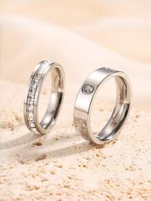 3pcs Silver Stainless Steel Stackable Ring Set, Cubic Zirconia Inlaid Plain Rings, Waterproof Daily Stacking Finger Jewelry For Women Party And Date - Four-leaf Clover 3pcs - View 3