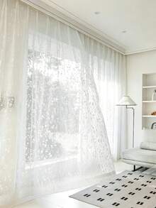 1 Panel White Floral Sheer Voile Curtain, Full Embroidery, Rod Pocket Top, Suitable For Living Room, Bedroom, Room Decor Curtains, Multiple Room Types - White - View 2