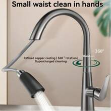 Robinet de cuisine en acier inoxydable avec douchette extractible, anti-éclaboussures, eau froide & chaude - Gris - Voir 5