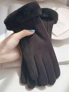 1 Pair Women's Autumn/Winter Warm Gloves, Touchscreen Responsive, Thickened Cushioning Windproof, Cute Style, Suitable For Students, Cycling And Daily Use - Multi-color - View 4