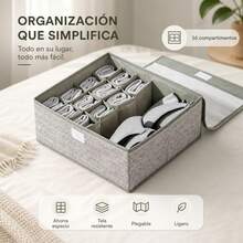 Foldable Underwear Storage Box With Lid And 16 Compartments, Non-Woven Fabric Organizer For Socks And Lingerie, 32x28x11cm - 灰色 - 查看 3