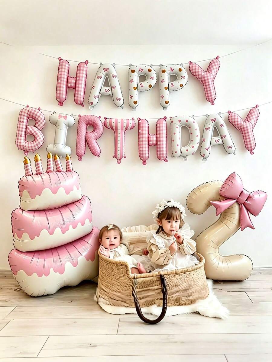 16件組生日氣球套裝,16英吋生日快樂字母氣球、60英吋立式蛋糕箔氣球、40英吋奶油色0-9數字箔氣球、粉色蝴蝶結氣球,適用於生日派對、嬰兒洗禮裝飾 - 粉色 - 查看 1
