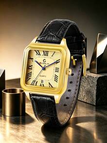 GUSALAI Square Roman Numeral Men's Quartz Watch With PU Strap, Calendar, Business Style, Multiple Colors Available, Suitable For Daily Wear And Holiday Gifts - one-size - View 14