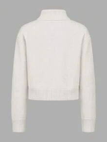 Women's Fashion White Knit Zipper Cardigan - Apricot - View 10