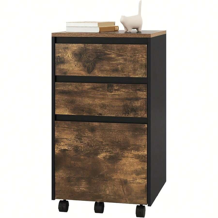 Chariot de rangement de bureau - Couleur Du Grain De Bois Rétro - Voir 1