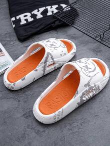 Chanclas para hombre con diseños de caricaturas, transpirables para uso doméstico y exterior. Suela gruesa amortiguante, plantilla de masaje bicolor, suave material EVA. Modelo para parejas - Naranja - Ver 5