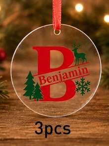 Custom Initial Name Christmas Ornament, Personalized Round Tree Hanging Decor, Festive Reindeer Snowflake Holiday Style, Customized Christmas Keepsake Gift, Customizable Family Name Ornament For Xmas Tree Decor, Christmas Decorations, Family Gifts - Style C - View 30