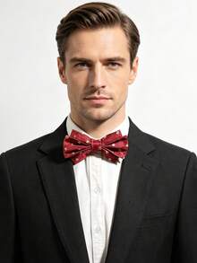 1 Set Burgundy Square Jacquard Collar & Bow Tie 2-Piece Set, Men's Commute Daily Wedding Celebration Formal Wear, No-Tie Necktie - Multicolor - View 3