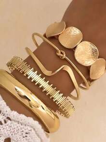 QTHOPE 5PCS Irregular Bracelet Open Mouth Jewelry Combination Jewelry Exaggerated Stripes Bracelet Set For Women - 5 Pcs - View 2