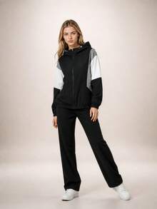 Women Sports Jacket - Color Blocking Windbreaker - Casual Windbreaker Black Spring - Black - View 11