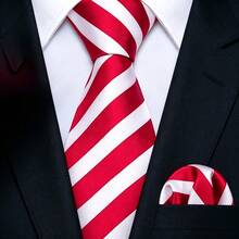 Men's Tie Set, Classic Fashion Tie & Pocket Square Set, Suitable For Weddings, Business And Banquets - Red and White - View 3