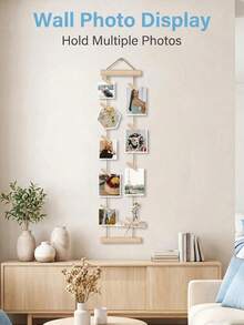 1 Set Wooden Photo Wall Hanging Rack, Includes Hanging Rope And Clips, Multi-Photo Display Stand, Photo Wall Frame Collage, No Drilling Required, Space-Saving, Suitable For Dorms, Bedrooms, Desktops And Wall Decoration - A - View 7