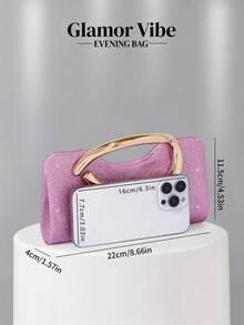 1pc Women's Elegant Pink Glitter Handbag, Luxury Sparkling Rhinestone Sequin Metal Detail Box Bag With Detachable Metal Chain Crossbody Strap, Evening Clutch For Wedding, Party, Ball, Nightclub, Formal Occasions, Dress Matching, Pink Wallet - Pink - View 5
