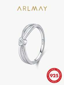 Arlmay 1pc 925 Sterling Silver Heart-Shaped Ring Glamorous Accessory Female Elegant Engagement Romantic Jewelry - Silver - View 2