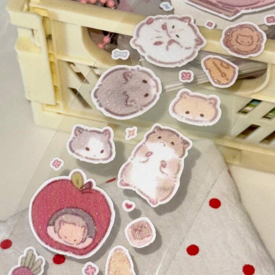 35cm/Loop Cute Little Mouse Hamster Die Cut Dispensing Sticker DIY Deco Card Journal Scrapbooking Photo Card Phone Case Collage Supply - Black - View 1