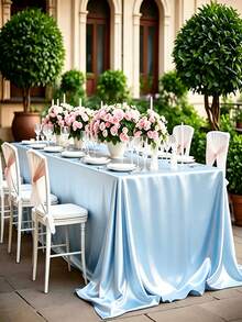 102 X 58 Inch Rectangular Satin Tablecloth, Silky Texture Champagne Color Party Tablecloth Suitable For Rectangular Tabletop Party, Holiday Dinner, Wedding Banquet Decoration (Silver) - Baby Blue - View 3