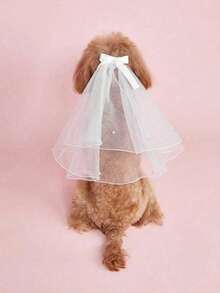 1pc Pet Wedding Dress & Headpiece Set, Suitable For Cats And Dogs - White - View 1