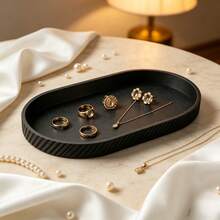 3D Printed Minimalist Jewelry Tray, Black Storage Tray With Ribbed Texture, Multifunctional Tray For Organizing Watches, Rings, Keys, Necklaces And Other Small Accessories, Suitable For Vanity, Bedside Table, Desk Decorative Catch-All Tray, Jewelry Tray - Black - View 2