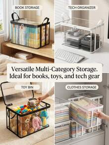 1pc Transparent Storage Box With Reinforced Handle, Stackable Thickened PVC Clear Books, Clothes And Toys Organizer Box, Dustproof And Moisture-Proof Storage Box With Metal Double Zipper, Suitable For Wardrobe And Shelf Storage, Storage Box, Storage, Plush Toys Storage, Travel Essential. Storage Bag. - Multicolor - View 7