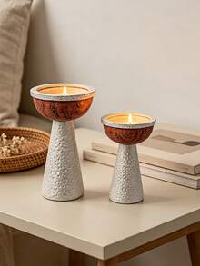 1 Piece Vintage Tall Bowl Top Candle Holder, Embossed Textured Desktop Candle Stand For Living Room Bedroom Holiday Decoration - Silver Tall Candle Holder - View 3