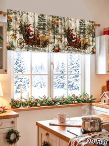 1Pc Christmas Curtain Valance With Santa Claus Sled Elk Pattern, 139*46cm Polyester Hanging Window Decoration, Rod Pocket Short Curtain, Merry Christmas Decoration, Xmas Decor, Christmas Decor, Holiday Party Decoration, Winter Home Decor, Bedroom Kitchen Living Room Window Decoration, Christmas Hanging Decor, Indoor Outdoor Decoration - Multicolor - View 6