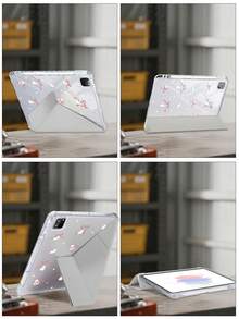 1pc White Rabbit Bow Tablet Case Compatible With IPad Mini6/7/Air/Air2/9.7/10.2/10.5/10.9 (Air4-Air8)/Pro 11/10th Gen/A16/Pro 11 2024 Models, Double-Sided Painted Pattern Tablet Case, Transparent Acrylic Back Shell, Silk Texture 8-Fold Stand, Auto Sleep/Wake, Built-In Pen Slot, Pen Not Included, Some Models With Lens Frame - Multicolor - View 8