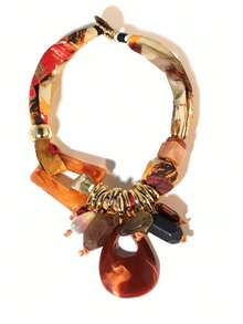 1pc Vintage Fabric & Resin CCB Color Block Pendant Necklace For Women, Suitable For Banquet & Daily Wear - X-1309 - View 11