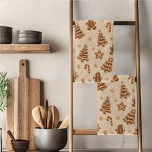 2PCS Kitchen Towels, Gingerbread Man Christmas Tree Seamless Pattern Kitchen Towels Dish Cloths, 40*60cm Rectangular Microfiber Absorbent Cleaning Kitchen Towels, Perfect For Kitchen, Dining Room And Bathroom Use, Kitchen Decor, Home Decor, Neighbor Housewarming Gift, Dish Cloths - Multicolor - View 2