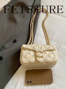 FEISTURE 1pc Solid Color Quilted Embroidered Women's Shoulder Bag, Chain Crossbody Small Square Bag, Suitable For Girls, Women, College Students, New Professionals And White-Collar Workers, Perfect For Work, Business, Commuting, School - Multicolor - View 6